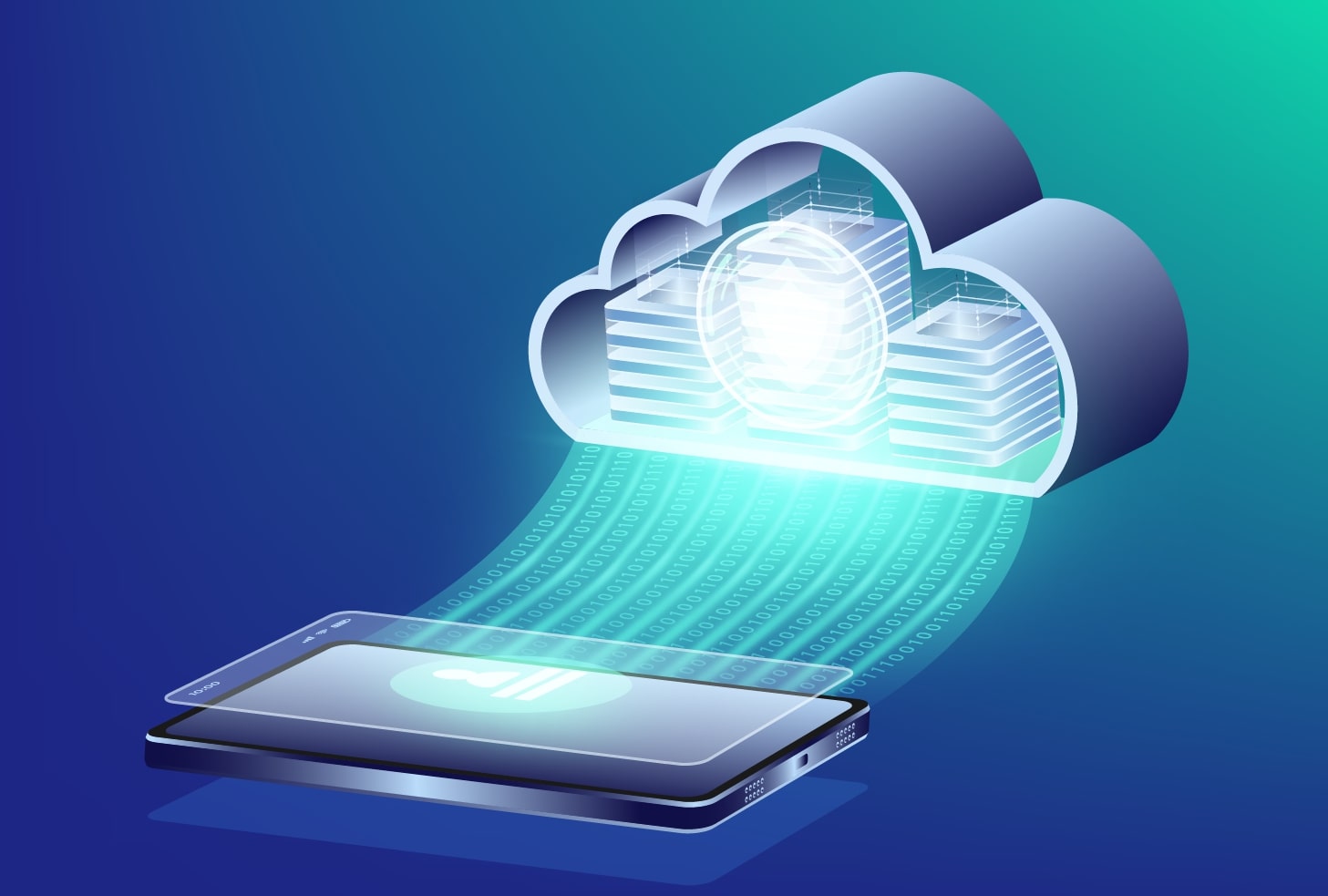Το Cloud φαίνεται να συνδέεται με κινητό, απεικονίζοντας ένα χαρακτηριστικό του ψηφιακού μετασχηματισμού επιχειρήσεων.